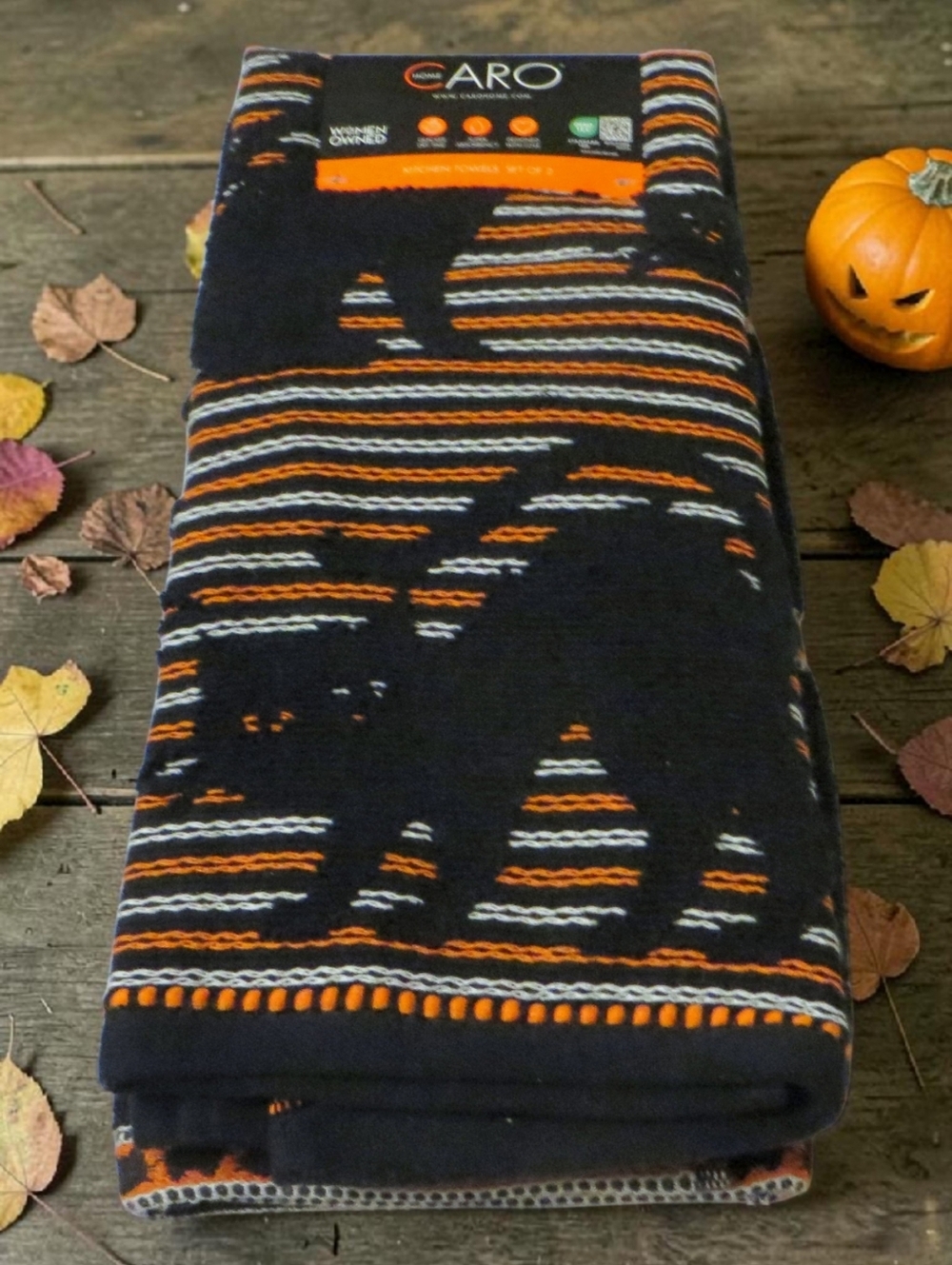 Caro Home Halloween Cats Black Orange White Kitchen Hand Towels Set Of 2 New